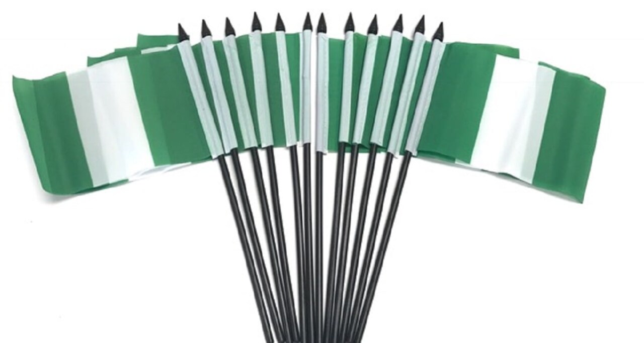 Pack of 12 Nigeria Mini Flags – 4"x6" Polyester Desk & Hand Waving Set